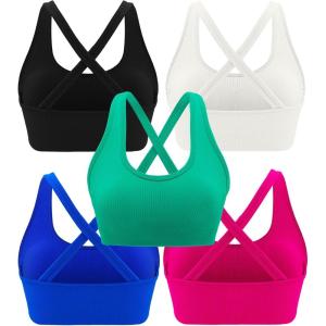 imageRUNNING GIRL Sports Bra for Women High Support CrissCross Back Padded Strappy Sports Bras Yoga Bra with Removable CupsBlackwhitebluegreenpink5 Pack
