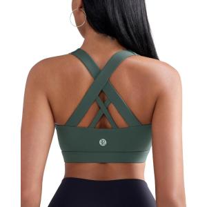 imageRUNNING GIRL Sports Bra for Women CrissCross Back Padded Strappy Sports Bras Medium Support Yoga Bra with Removable CupsAdark Green