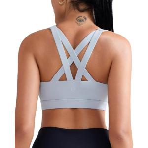 imageRUNNING GIRL Sports Bra for Women CrissCross Back Padded Strappy Sports Bras Medium Support Yoga Bra with Removable CupsBice Grey
