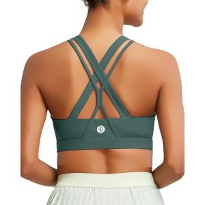imageRUNNING GIRL Sports Bra for Women MediumHigh Support CrissCross Back Strappy Padded Sports Bras Supportive Workout Tops1dark Green