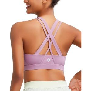 imageRUNNING GIRL Sports Bra for Women MediumHigh Support CrissCross Back Strappy Padded Sports Bras Supportive Workout Tops1taro Purple