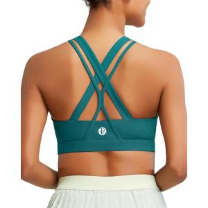 imageRUNNING GIRL Sports Bra for Women MediumHigh Support CrissCross Back Strappy Padded Sports Bras Supportive Workout Tops1teal