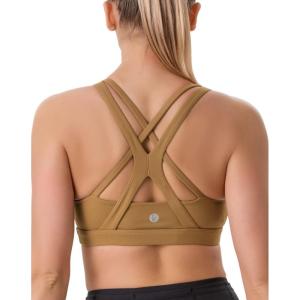 imageRUNNING GIRL Sports Bra for Women MediumHigh Support CrissCross Back Strappy Padded Sports Bras Supportive Workout TopsAcopper Brown