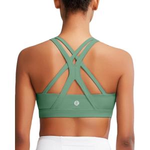 imageRUNNING GIRL Sports Bra for Women MediumHigh Support CrissCross Back Strappy Padded Sports Bras Supportive Workout TopsAgreen