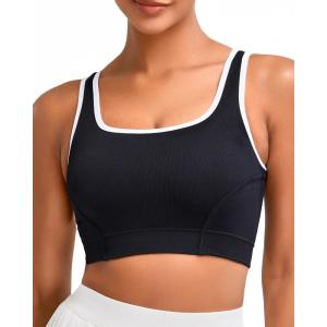 imageRUNNING GIRL Sports Bras for Women High SupportSeamless Ribbed Longline High Neck Sports Bra Racerback Padded Crop Top YogaCblack