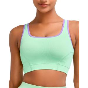 imageRUNNING GIRL Sports Bras for Women High SupportSeamless Ribbed Longline High Neck Sports Bra Racerback Padded Crop Top YogaClight Green