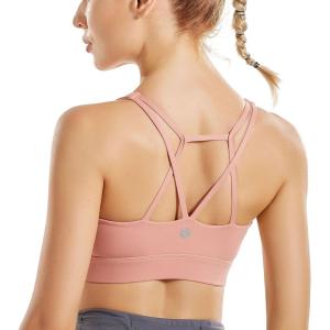 imageRUNNING GIRL Sports Bras for Women High SupportSeamless Ribbed Longline High Neck Sports Bra Racerback Padded Crop Top YogaYpink