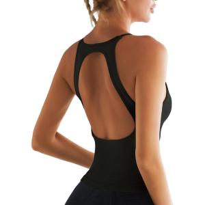 imageRUNNING GIRL Sports Bras for WomenLongline Seamless Sports Bra Racerback Padded Bra Medium Support Workout Crop TopBX2958 Black L