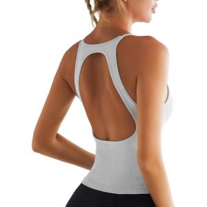 imageRUNNING GIRL Sports Bras for WomenLongline Seamless Sports Bra Racerback Padded Bra Medium Support Workout Crop TopBX2958 White M