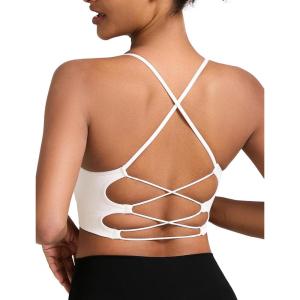 imageRUNNING GIRL Sports Bras for WomenSexy Crisscross Back Seamless Padded Sports Bra Medium Support with Removable PadsAwhite