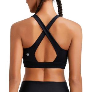 imageRUNNING GIRL High Impact Sports Bras for Women High Support Running Strappy Womens Sports Bra with Sewn in PadsBlack