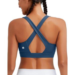 imageRUNNING GIRL High Impact Sports Bras for Women High Support Running Strappy Womens Sports Bra with Sewn in PadsDark Blue