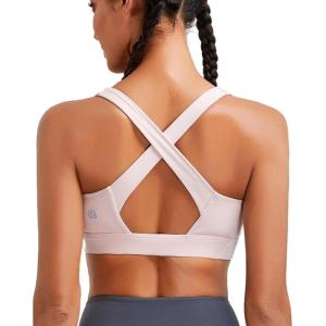 imageRUNNING GIRL High Impact Sports Bras for Women High Support Running Strappy Womens Sports Bra with Sewn in PadsPink