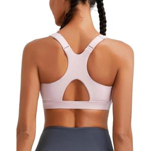 imageRUNNING GIRL High Impact Sports Bras for Women Racerback Adjustable Straps Sports Bras for Women with Sewn in PadsPink