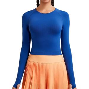 imageRUNNING GIRL Long Sleeve Workout Tops for Women Soft Crew Neck Basic Tight Cropped Top Casual Seamless ShirtAnavy