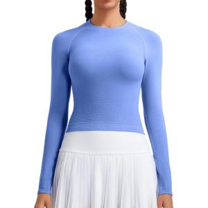 imageRUNNING GIRL Long Sleeve Yoga Shirts for Women Soft Fitted Seamless Stretchy Casual Crew Neck Athletic Basic ShirtAlight Blue