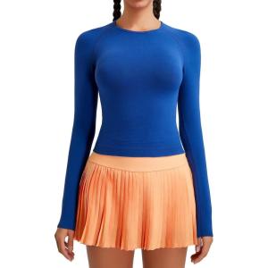 imageRUNNING GIRL Long Sleeve Yoga Shirts for Women Soft Fitted Seamless Stretchy Casual Crew Neck Athletic Basic ShirtAnavy Blue