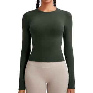 imageRUNNING GIRL Long Sleeve Yoga Shirts for Women Soft Fitted Seamless Stretchy Casual Crew Neck Athletic Basic ShirtAslate Green