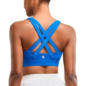 imageRUNNING GIRL Sports Bra for Women High SupportMolded Cup Strappy Running High Impact Sports Bras for WomenBlue