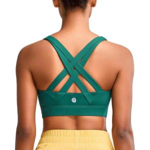 imageRUNNING GIRL Sports Bra for Women High SupportMolded Cup Strappy Running High Impact Sports Bras for WomenDark Green