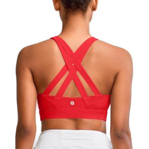 imageRUNNING GIRL Sports Bra for Women High SupportMolded Cup Strappy Running High Impact Sports Bras for WomenDeep Red