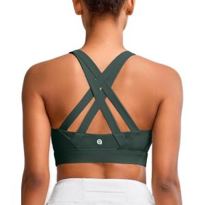 imageRUNNING GIRL Sports Bra for Women High SupportMolded Cup Strappy Running High Impact Sports Bras for WomenForest Green