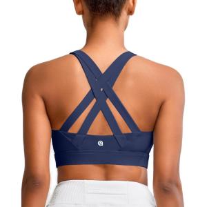 imageRUNNING GIRL Sports Bra for Women High SupportMolded Cup Strappy Running High Impact Sports Bras for WomenNavy Blue