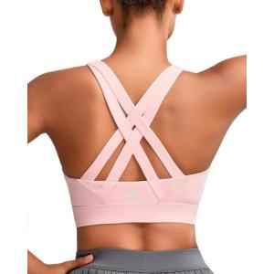 imageRUNNING GIRL Sports Bra for Women High SupportMolded Cup Strappy Running High Impact Sports Bras for WomenPink