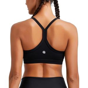 imageRUNNING GIRL Sports Bra for Women Ruched V Neck  Y Back Spaghetti Sports Bra with Removeable Pads Best for AC CupsBlack