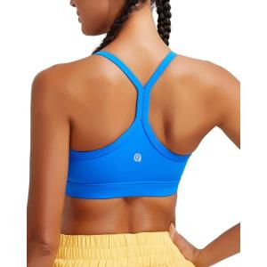 imageRUNNING GIRL Sports Bra for Women Ruched V Neck  Y Back Spaghetti Sports Bra with Removeable Pads Best for AC CupsBlue