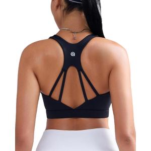 imageRUNNING GIRL Sports Bras for Women Medium Impact Molded Cup Sports Bra for Running with Sewn in PadsBlack