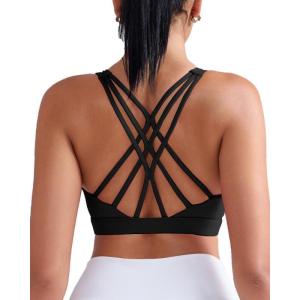 imageRUNNING GIRL Sports Bras for Women Medium Support CrissCross Strappy Sports Bra Workout Yoga Bra with Removable CupsBlack
