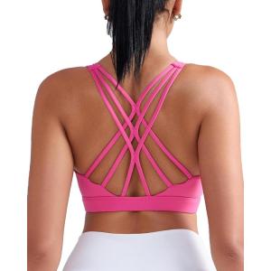 imageRUNNING GIRL Sports Bras for Women Medium Support CrissCross Strappy Sports Bra Workout Yoga Bra with Removable CupsHot Pink