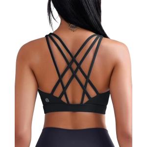 imageRUNNING GIRL Sports Bras for Women MediumHigh Impact Running Strappy Sports Bra with Removable PadsBlack