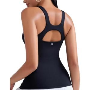 imageRUNNING GIRL Workout Tank Tops for Women Built in Shelf Bras PaddedSleeveless Gym Tops Athletic Yoga ShirtsBlack