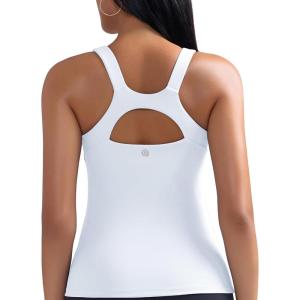imageRUNNING GIRL Workout Tank Tops for Women Built in Shelf Bras PaddedSleeveless Gym Tops Athletic Yoga ShirtsWhite