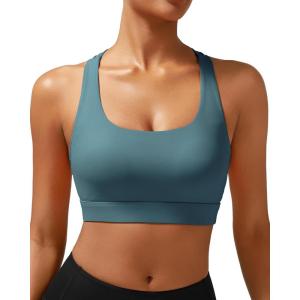 imageRUNNING GIRL High Impact Sports Bras for Women  Scoop Neck Strappy Sports Bra High Support Moulded Cup Workout BraAash Green