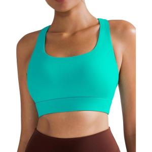 imageRUNNING GIRL High Impact Sports Bras for Women  Scoop Neck Strappy Sports Bra High Support Moulded Cup Workout BraAbright Green