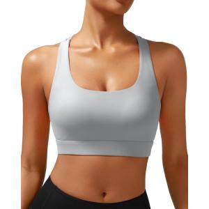 imageRUNNING GIRL High Impact Sports Bras for Women  Scoop Neck Strappy Sports Bra High Support Moulded Cup Workout BraAicy Grey