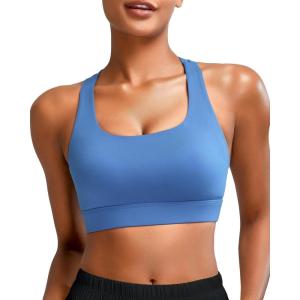 imageRUNNING GIRL High Impact Sports Bras for Women  Scoop Neck Strappy Sports Bra High Support Moulded Cup Workout BraAlight Blue