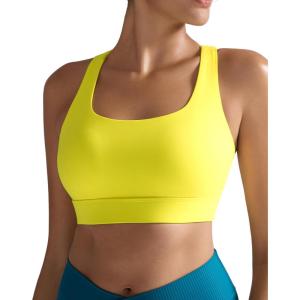 imageRUNNING GIRL High Impact Sports Bras for Women  Scoop Neck Strappy Sports Bra High Support Moulded Cup Workout BraAyellow