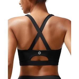 imageRUNNING GIRL Sports Bra for Women High Support Molded Cup Strappy Running Sports Bras with Sewn in PadsBlack