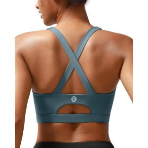 imageRUNNING GIRL Sports Bra for Women High Support Molded Cup Strappy Running Sports Bras with Sewn in PadsDusty Blue