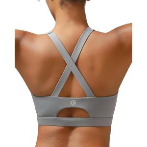 imageRUNNING GIRL Sports Bra for Women High Support Molded Cup Strappy Running Sports Bras with Sewn in PadsGrey