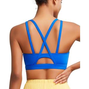 imageRUNNING GIRL Sports Bras for Women High Support Molded Cup Strappy High Impact Sports Bras for Women with Sewn in PadsBlue