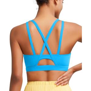 imageRUNNING GIRL Sports Bras for Women High Support Molded Cup Strappy High Impact Sports Bras for Women with Sewn in PadsBright Blue
