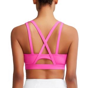 imageRUNNING GIRL Sports Bras for Women High Support Molded Cup Strappy High Impact Sports Bras for Women with Sewn in PadsHot Pink