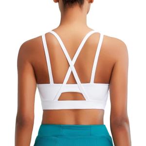 imageRUNNING GIRL Sports Bras for Women High Support Molded Cup Strappy High Impact Sports Bras for Women with Sewn in PadsWhite
