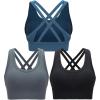 imageRUNNING GIRL Sports Bra for Women High Support CrissCross Back Padded Strappy Sports Bras Yoga Bra with Removable Cups1blackgreydark Blue