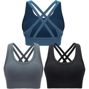 imageRUNNING GIRL Sports Bra for Women High Support CrissCross Back Padded Strappy Sports Bras Yoga Bra with Removable Cups1blackgreydark Blue